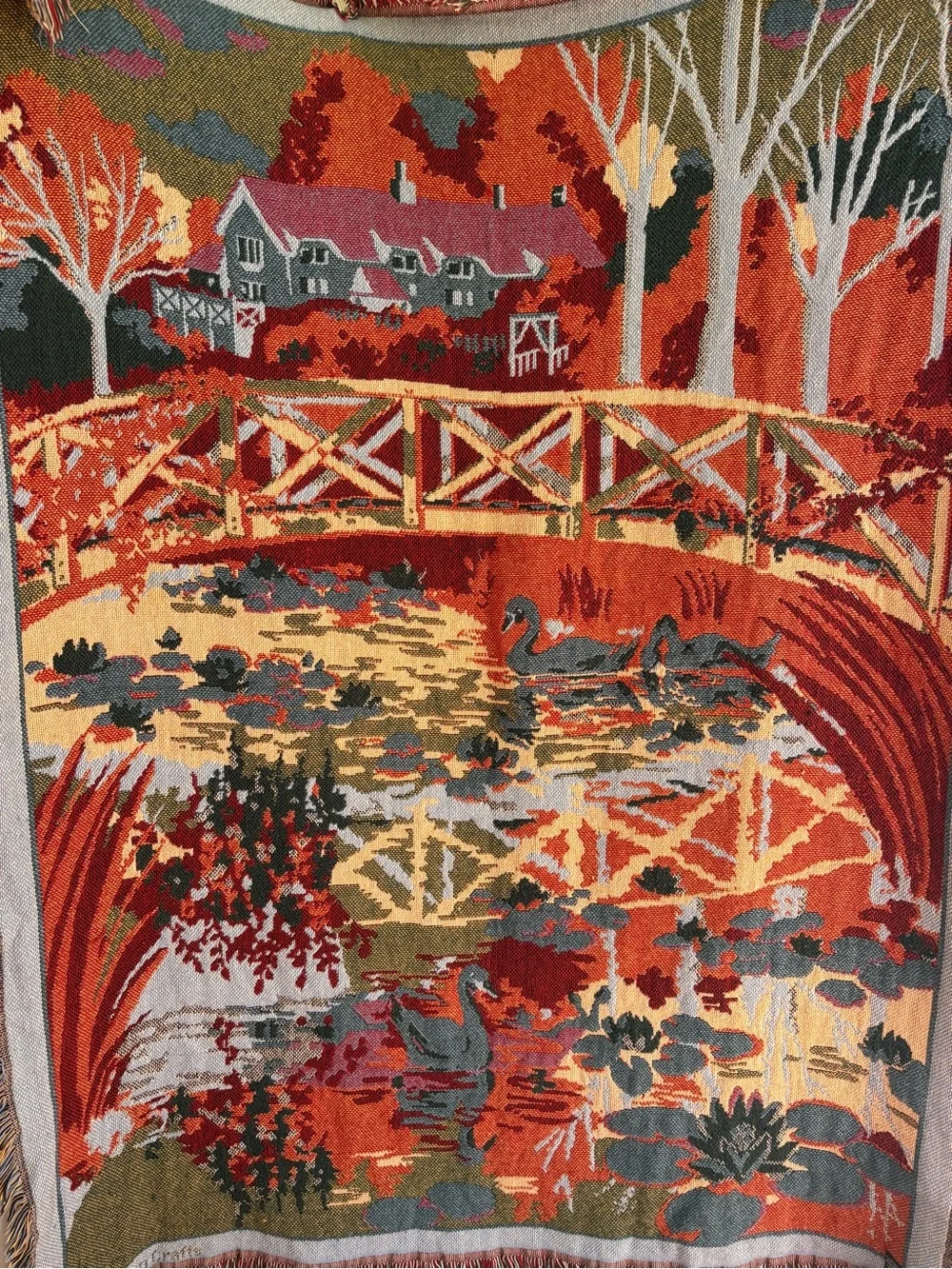 Vintage Goodwin Weavers Swan Lake Throw Blanket